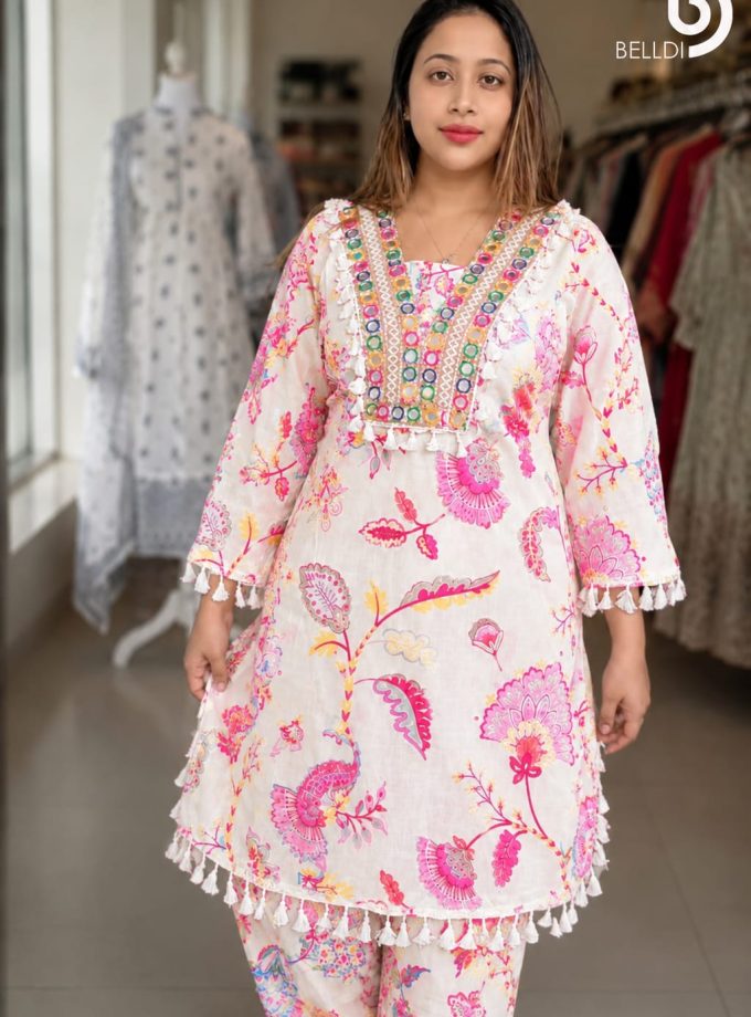 PINK FLORAL PRINTED KURTA SET