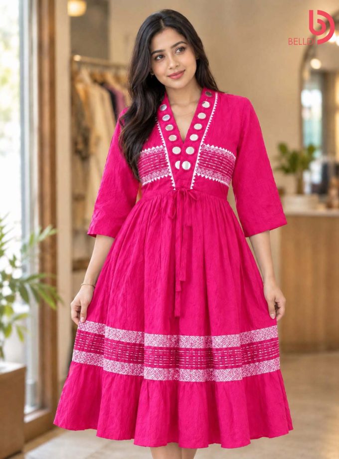 PINK & WHITE PRINTED SHORT FROCK