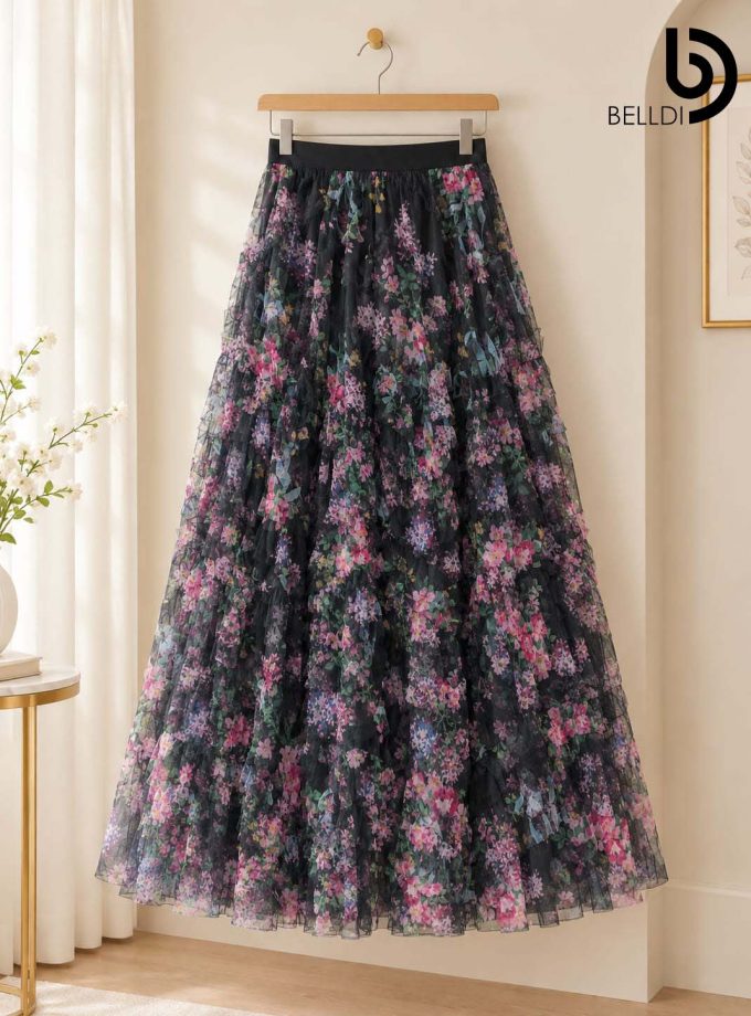 FLORAL LAYERED MAXI SKIRT