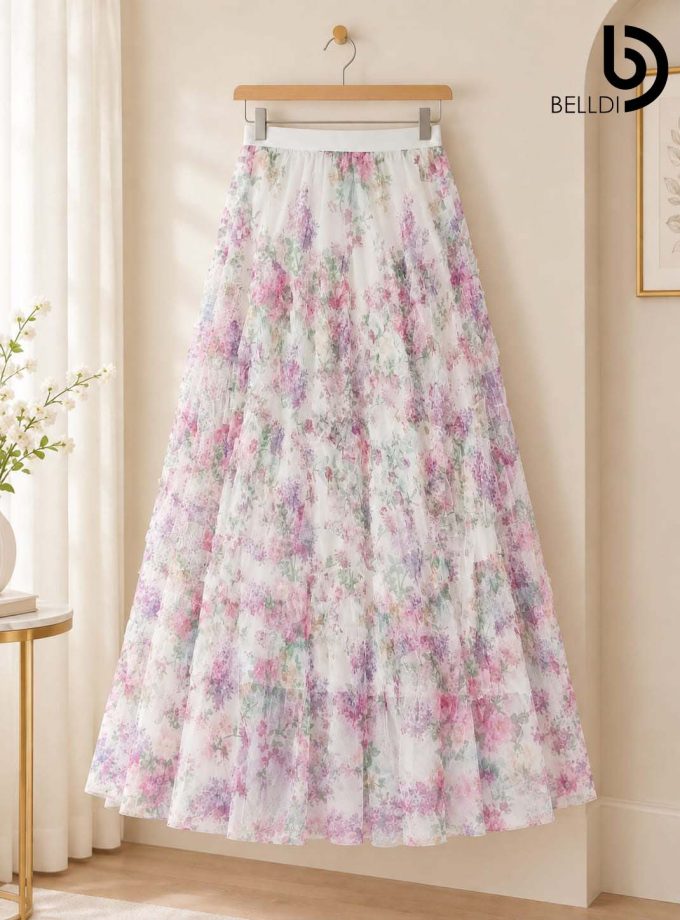 FLORAL LAYERED MAXI SKIRT