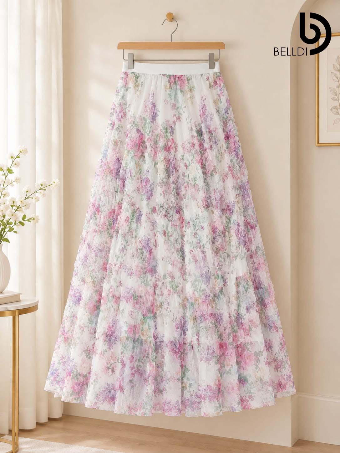 FLORAL LAYERED MAXI SKIRT