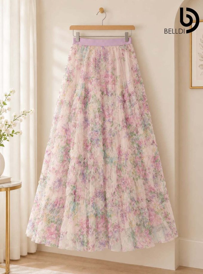 FLORAL LAYERED MAXI SKIRT