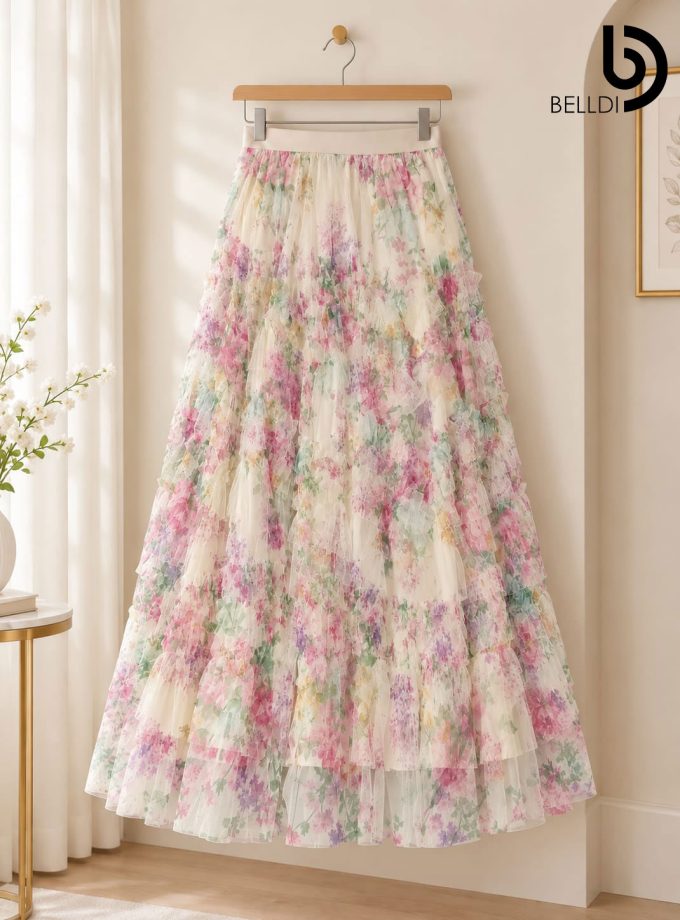 FLORAL LAYERED MAXI SKIRT