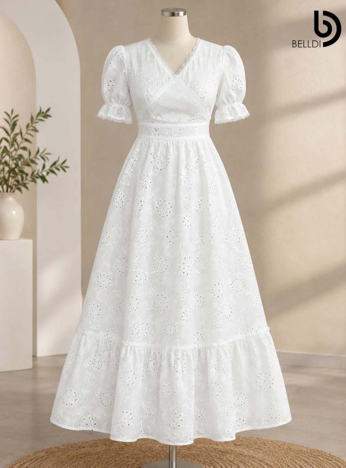 FLORAL EMBROIDERED EYELET MAXI DRESS