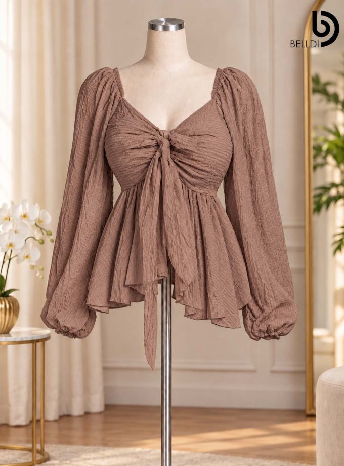 TEXTURED FRONT-TIE TOP