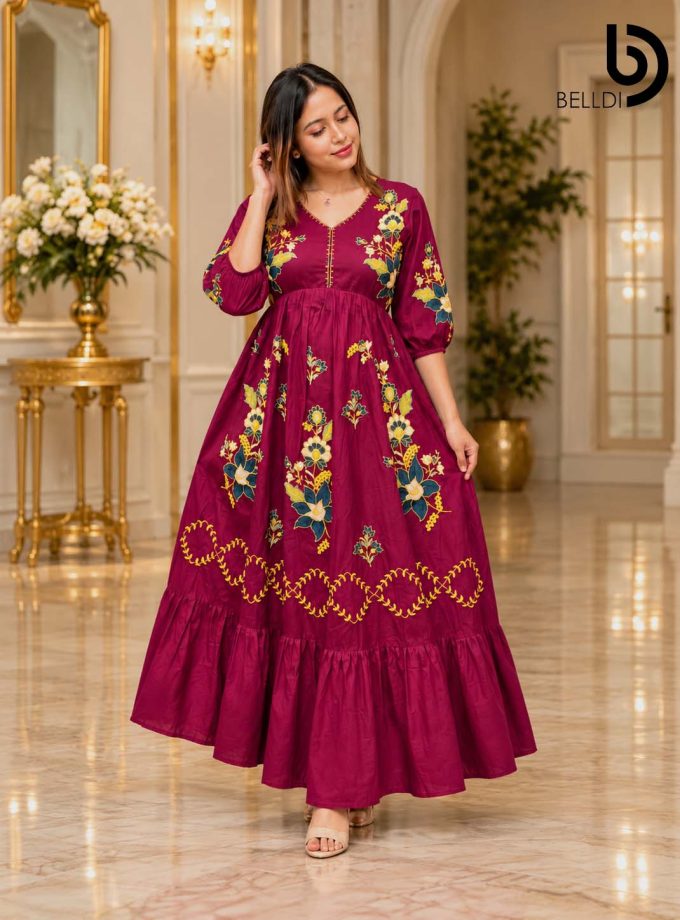 TEAL BLOSSOM FLARE INDIAN LONG DRESS
