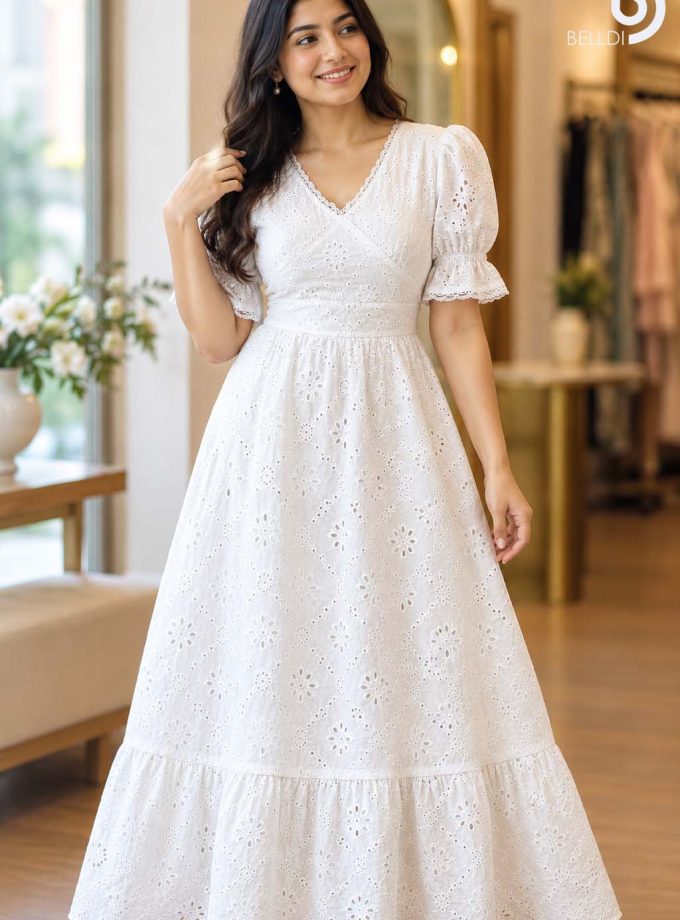 FLORAL EMBROIDERED EYELET MAXI DRESS