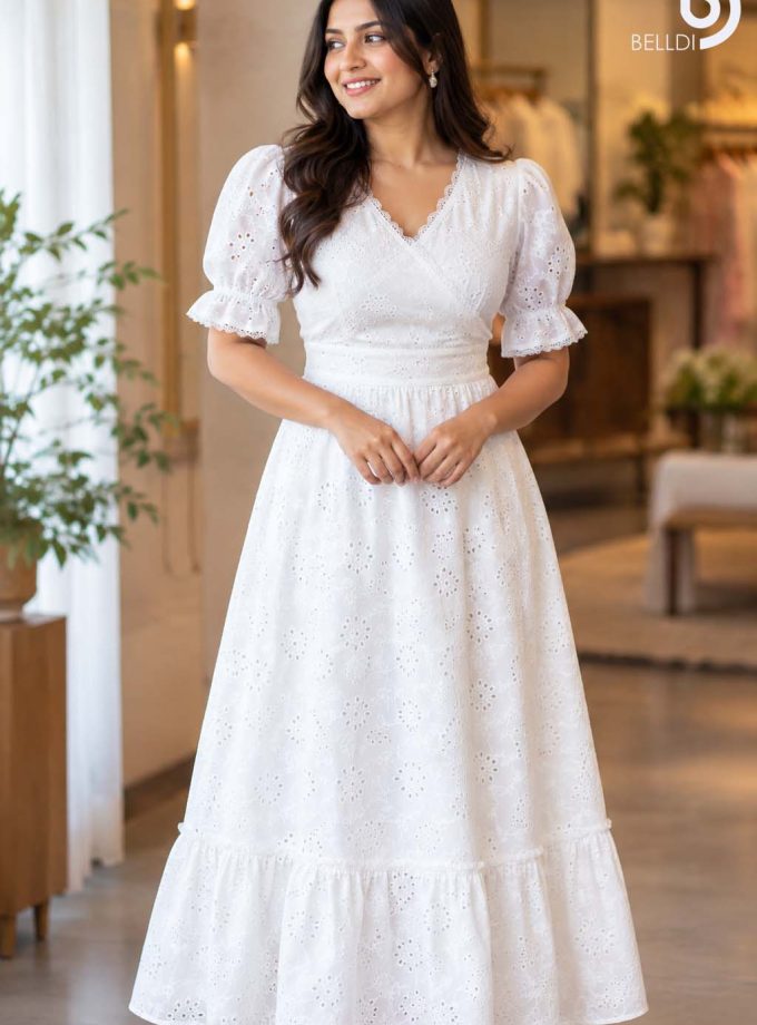 FLORAL EMBROIDERED EYELET MAXI DRESS