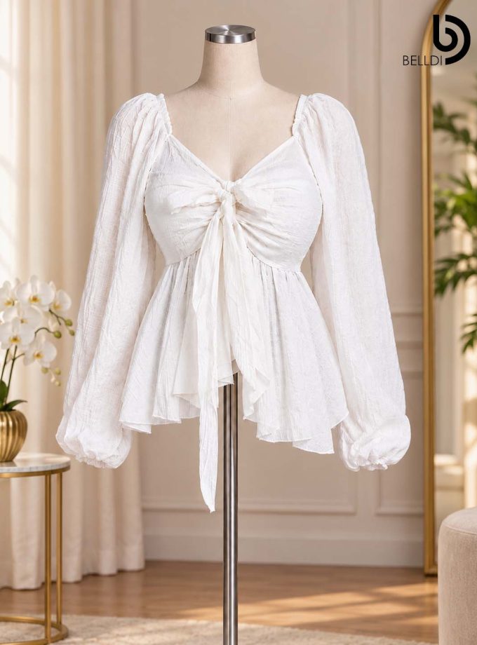 TEXTURED FRONT-TIE TOP
