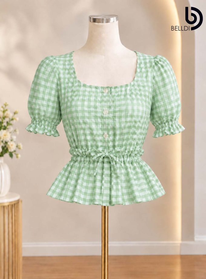GINGHAM CHECKERED FRONT GATHERED DRESS