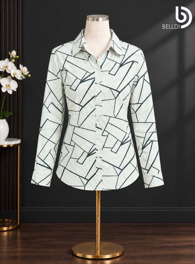 GEOMETRIC PRINT BUTTON-DOWN BLOUSE