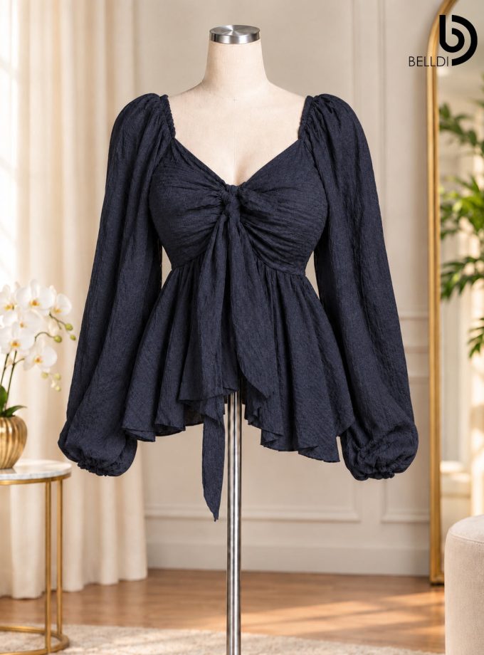TEXTURED FRONT-TIE TOP