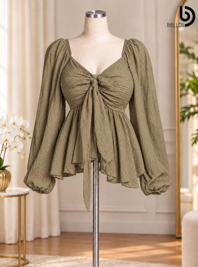 TEXTURED FRONT-TIE TOP