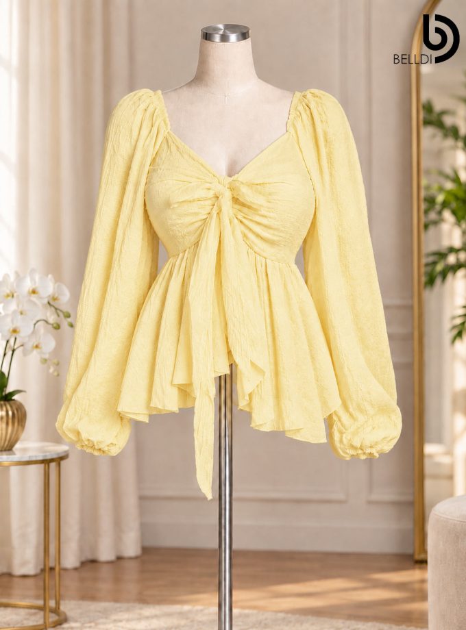 TEXTURED FRONT-TIE TOP