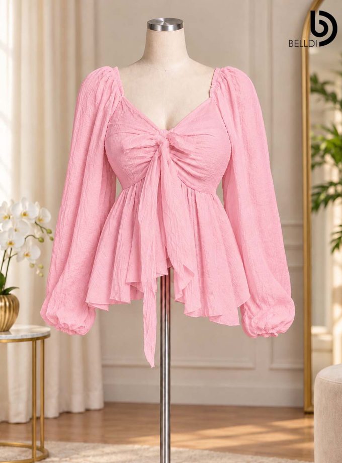 TEXTURED FRONT-TIE TOP