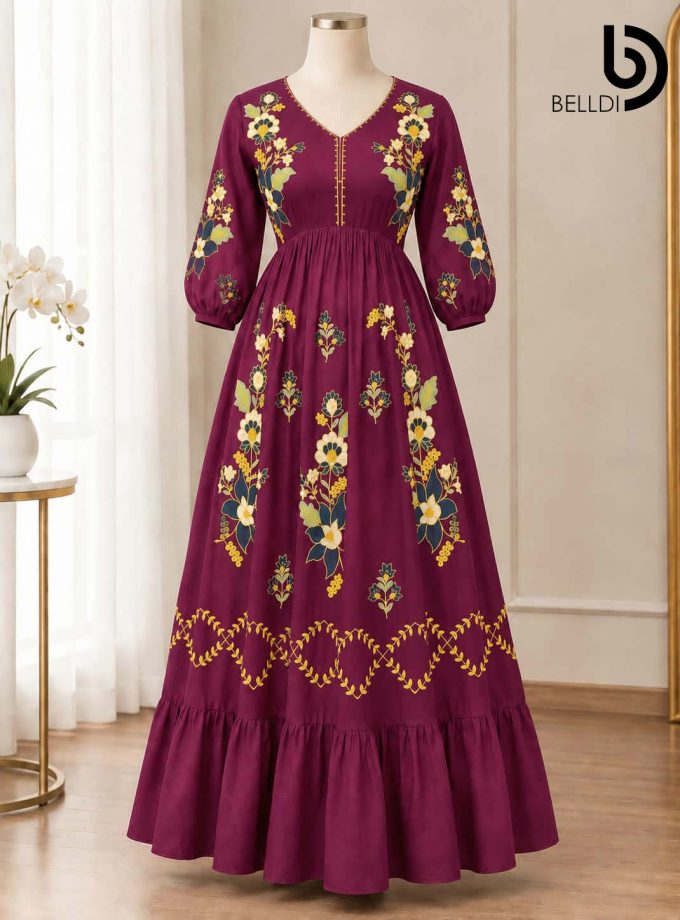 TEAL BLOSSOM FLARE INDIAN LONG DRESS