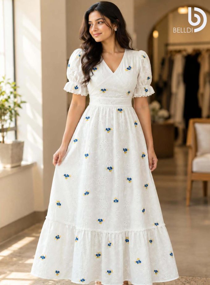 FLORAL EMBROIDERED EYELET MAXI DRESS