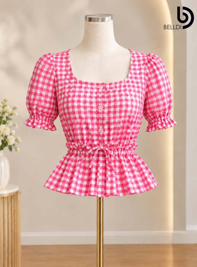 GINGHAM CHECKERED FRONT GATHERED DRESS