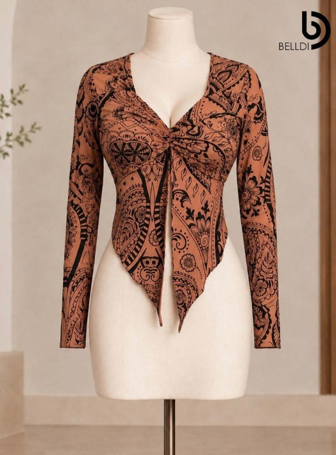 ELEGANT PAISLEY LONG SLEEVE CROP TOP
