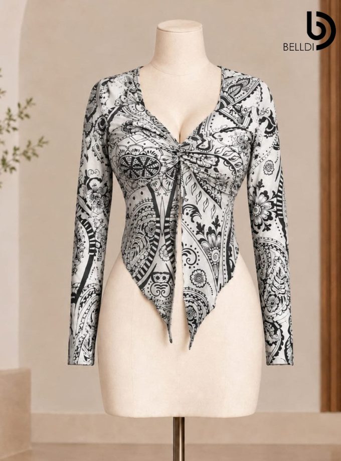 ELEGANT PAISLEY LONG SLEEVE CROP TOP