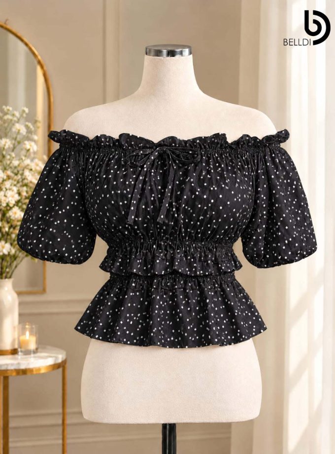 POLKA DOT OFF SHOULDER PUFF SLEEVE  TOP