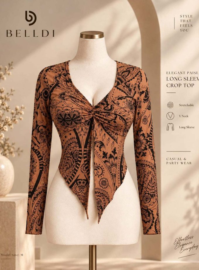ELEGANT PAISLEY LONG SLEEVE CROP TOP