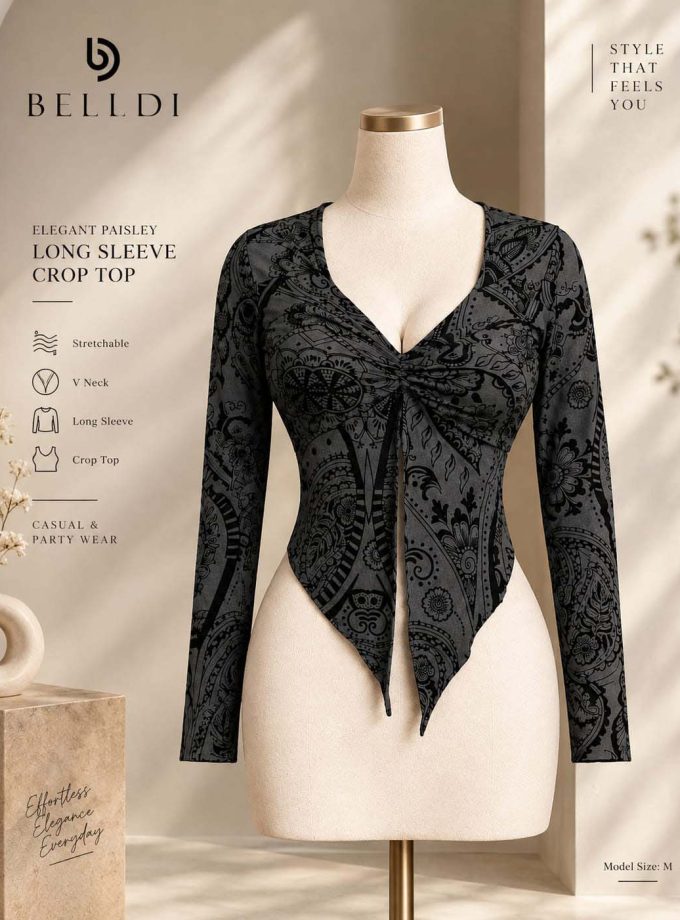 ELEGANT PAISLEY LONG SLEEVE CROP TOP