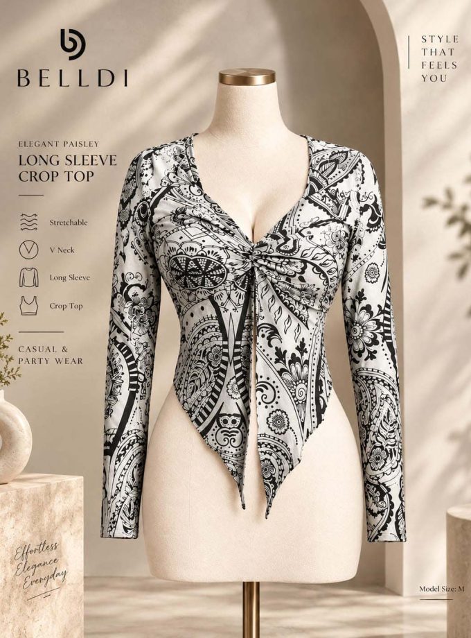 ELEGANT PAISLEY LONG SLEEVE CROP TOP
