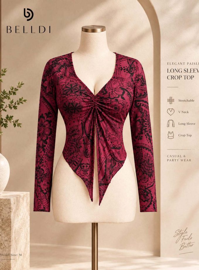 ELEGANT PAISLEY LONG SLEEVE CROP TOP