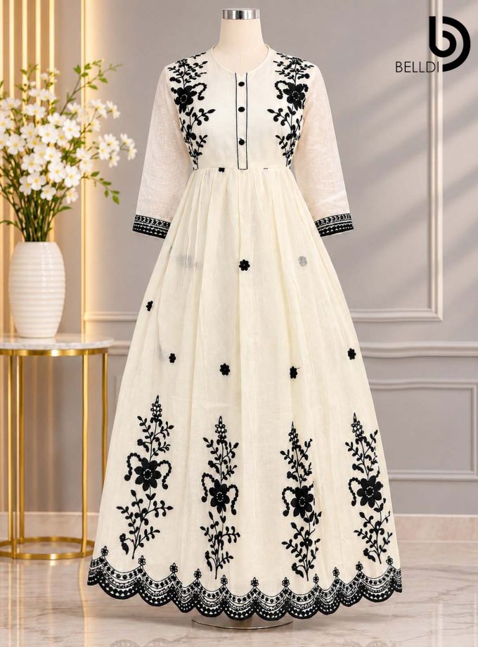 BLACK EMBROIDERED MAXI FROCK