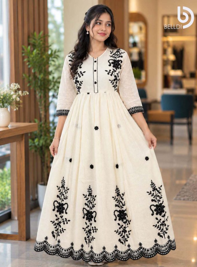 BLACK EMBROIDERED MAXI FROCK