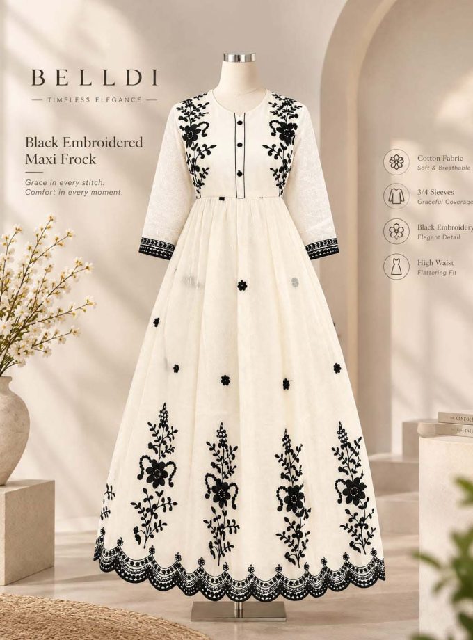 BLACK EMBROIDERED MAXI FROCK