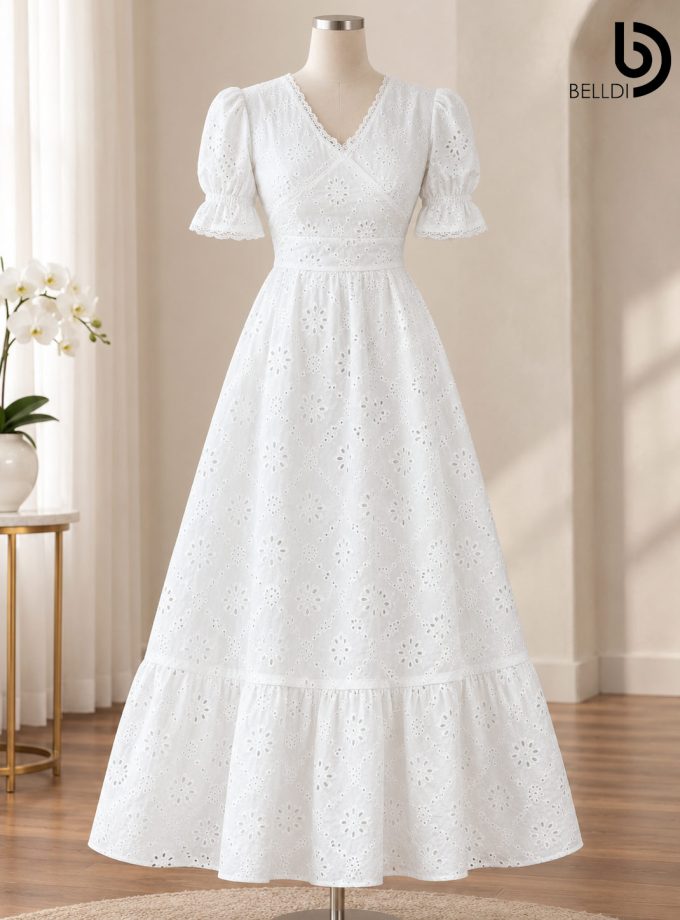 FLORAL EMBROIDERED EYELET MAXI DRESS
