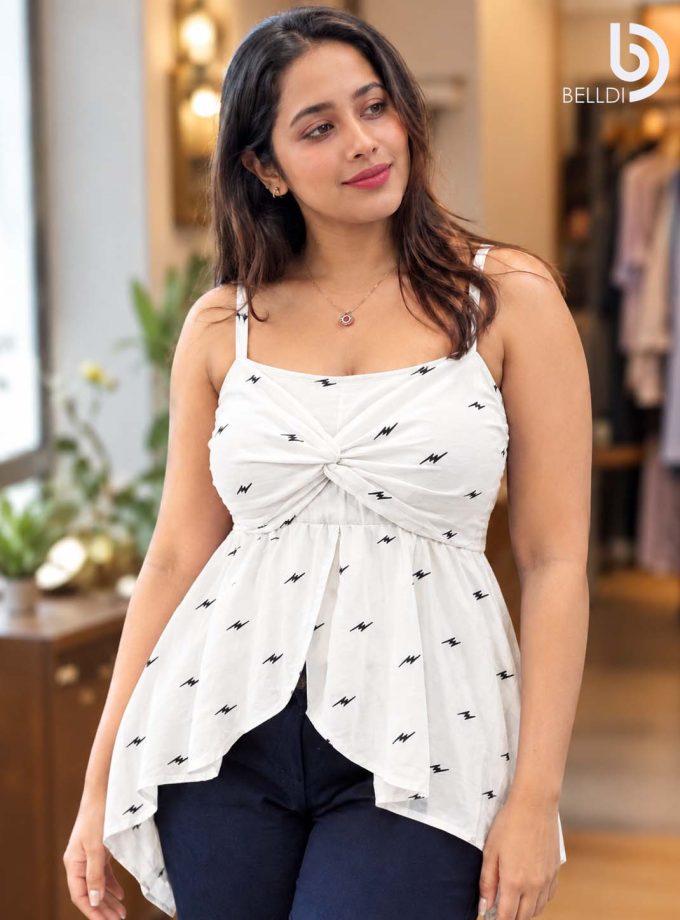 WHITE LIGHTNING PRINT FRONT GATHERED DRESS