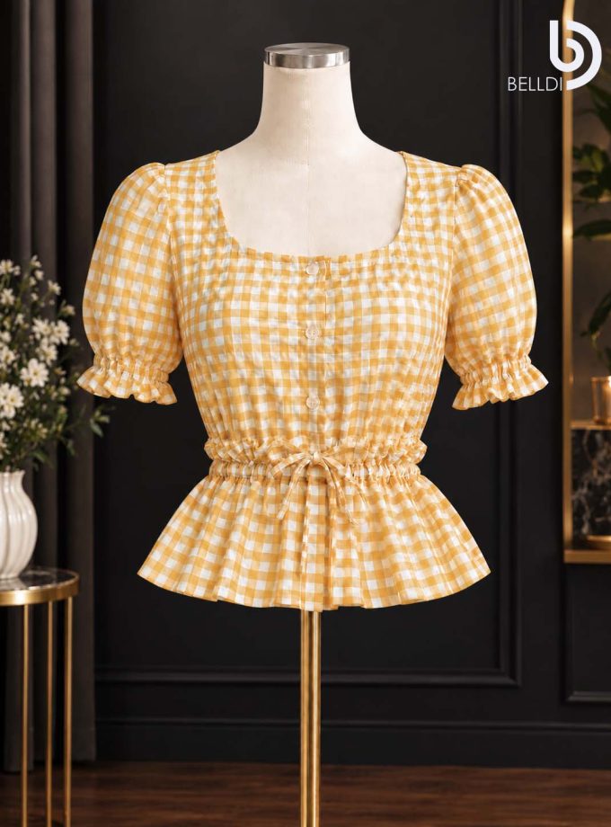 GINGHAM CHECKERED FRONT GATHERED DRESS