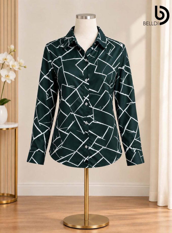 GEOMETRIC PRINT BUTTON-DOWN BLOUSE