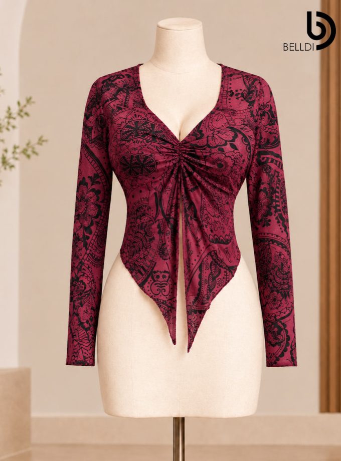 ELEGANT PAISLEY LONG SLEEVE CROP TOP
