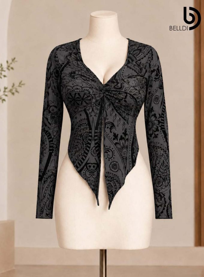 ELEGANT PAISLEY LONG SLEEVE CROP TOP